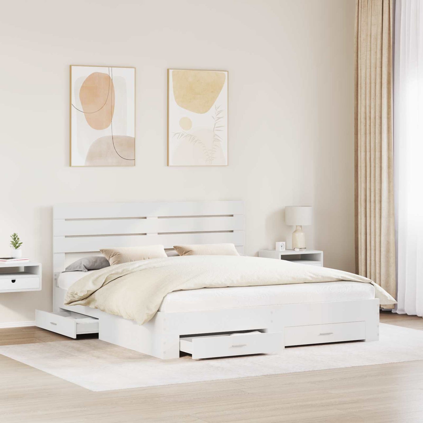 Bed Frame with Drawer with Headboard Manual Engineered Wood