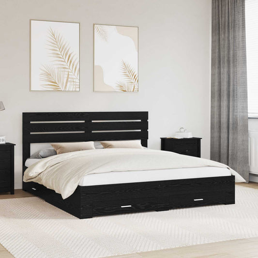 Bed Frame with Drawer Black Oak 180 x 200 cm Engineered Wood