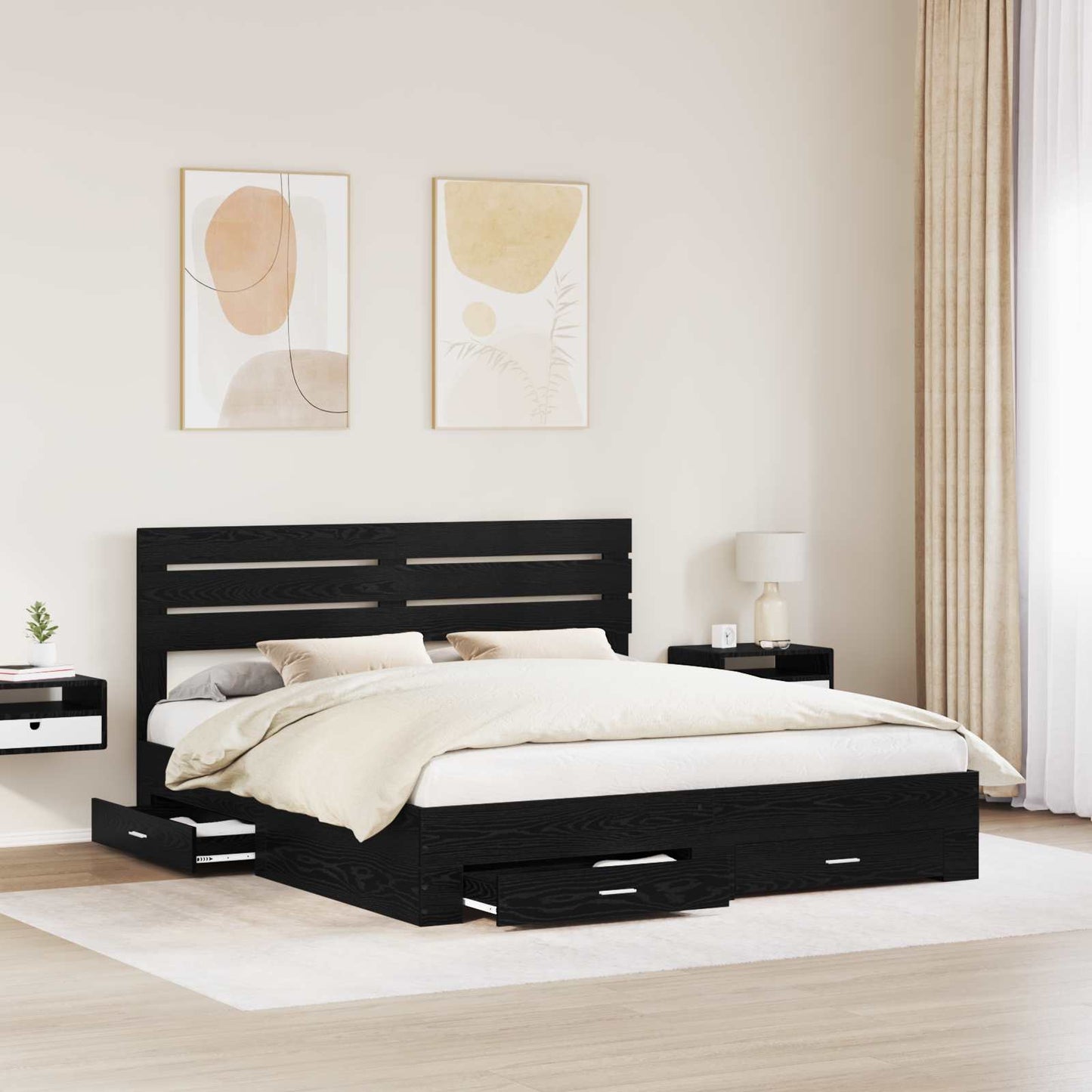 Bed Frame with Drawer with Headboard Manual Engineered Wood