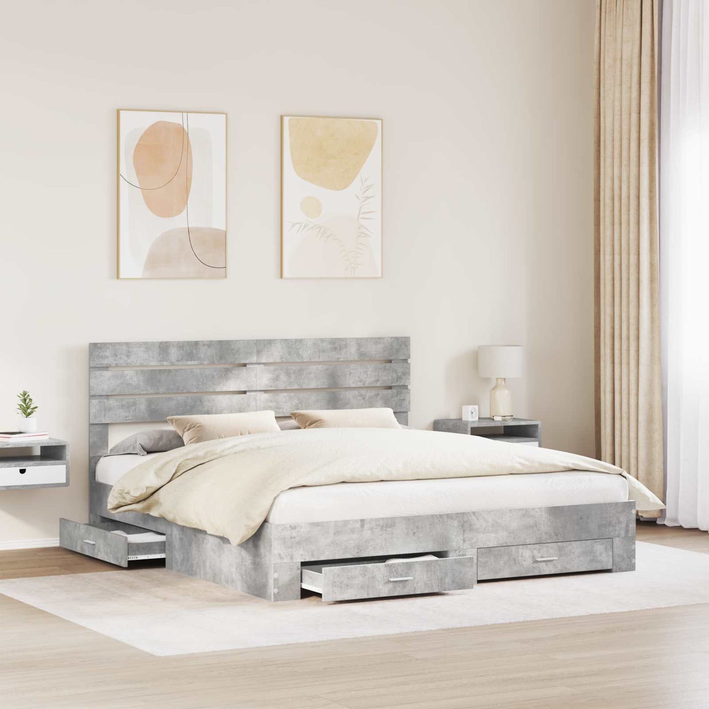 Bed Frame with Drawer with Headboard Manual Engineered Wood