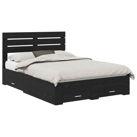 Bed Frame with Drawer Black Oak 160 x 200 cm Engineered Wood