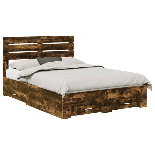 Bed Frame with Drawer Smoked Oak 150 x 200 cm Engineered Wood