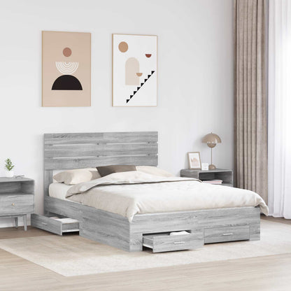 Bed Frame with Drawer Grey Sonoma 140 x 200 cm Engineered Wood