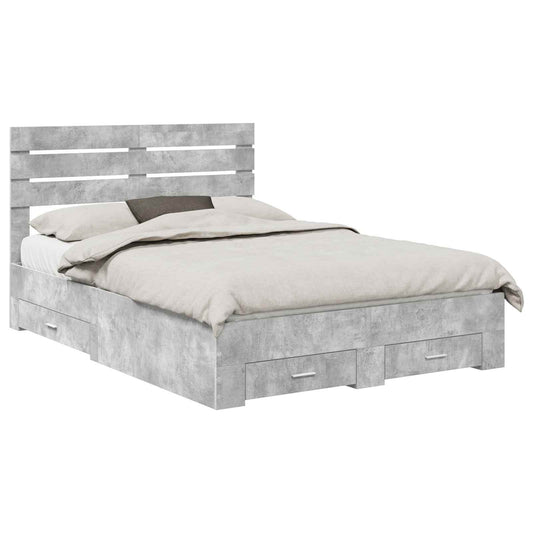 Bed Frame Concrete Grey 140 x 190 cm Engineered Wood