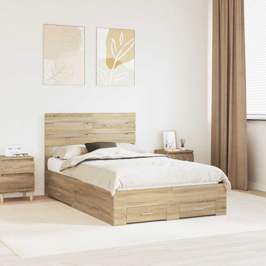 Bed Frame with Drawer Sonoma Oak 135 x 190 cm Engineered Wood