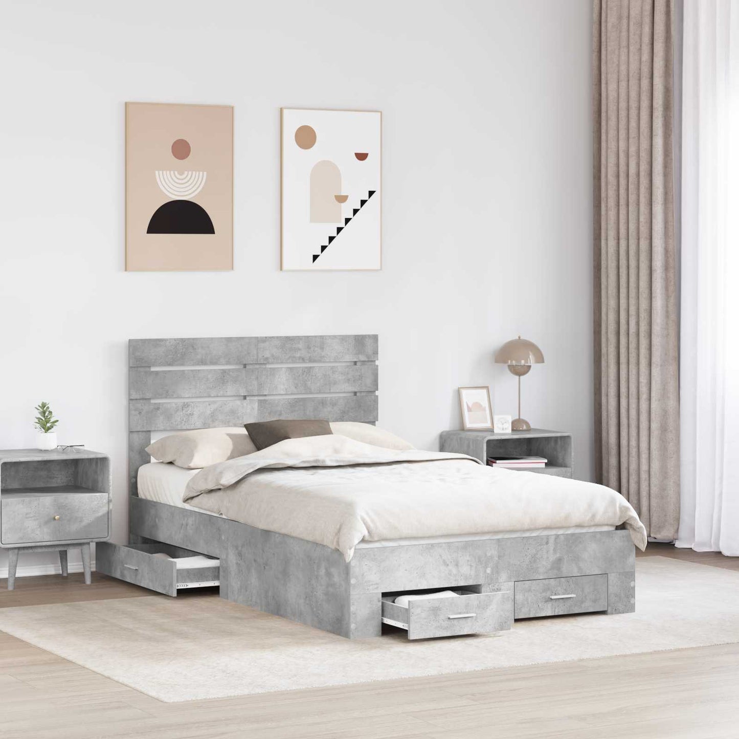 Bed Frame with Drawer with Headboard Manual Engineered Wood