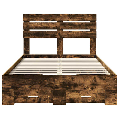 Bed Frame with Drawer Smoked Oak 135 x 190 cm Engineered Wood