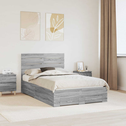 Bed Frame with Drawer Grey Sonoma 135 x 190 cm Engineered Wood