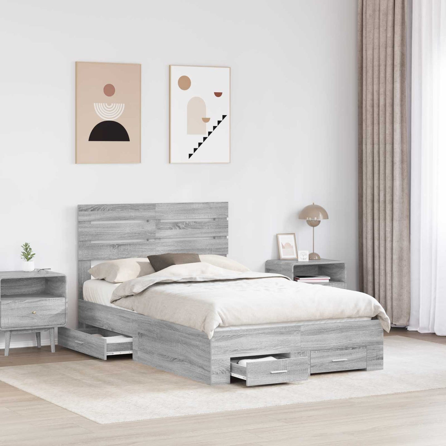 Bed Frame with Drawer Grey Sonoma 135 x 190 cm Engineered Wood