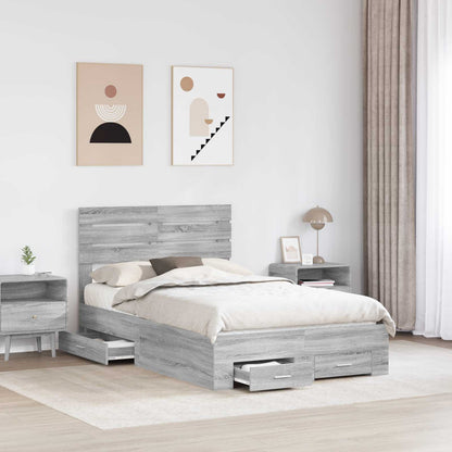 Bed Frame with Drawer Grey Sonoma 135 x 190 cm Engineered Wood