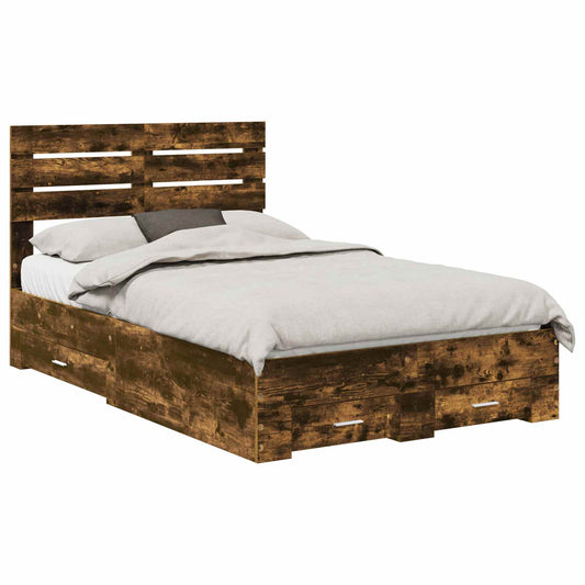 Bed Frame with Drawer Smoked Oak 120 x 200 cm Engineered Wood