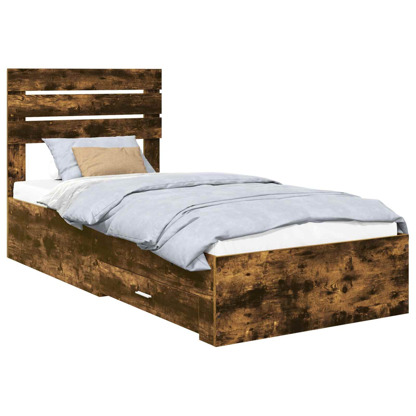 Bed Frame with Drawer Smoked Oak 100 x 200 cm Engineered Wood