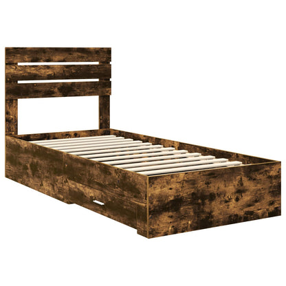 Bed Frame with Drawer Smoked Oak 100 x 200 cm Engineered Wood