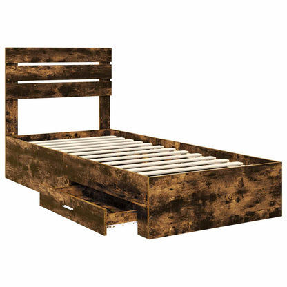 Bed Frame with Drawer Smoked Oak 100 x 200 cm Engineered Wood