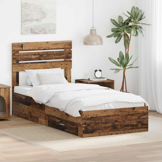 Bed Frame with Drawer Old Wood 100 x 200 cm Engineered Wood