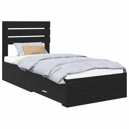 Bed Frame with Drawer Black Oak 90 x 200 cm Engineered Wood