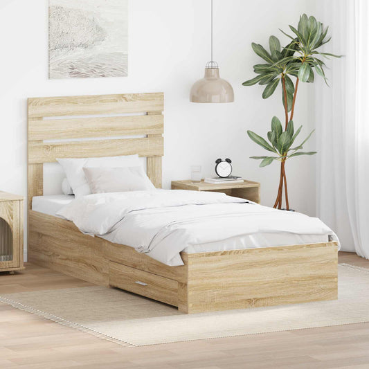 Bed Frame with Drawer Sonoma Oak 90 x 200 cm Engineered Wood