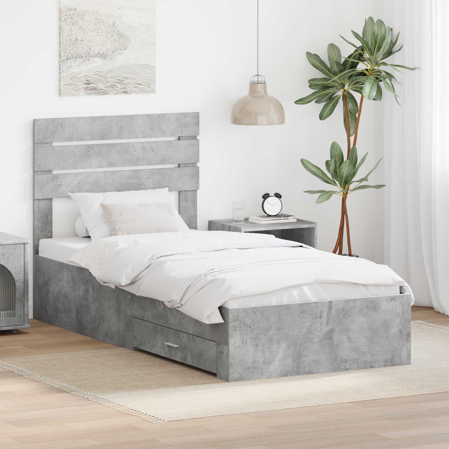 Bed Frame with Drawer with Headboard Manual Engineered Wood