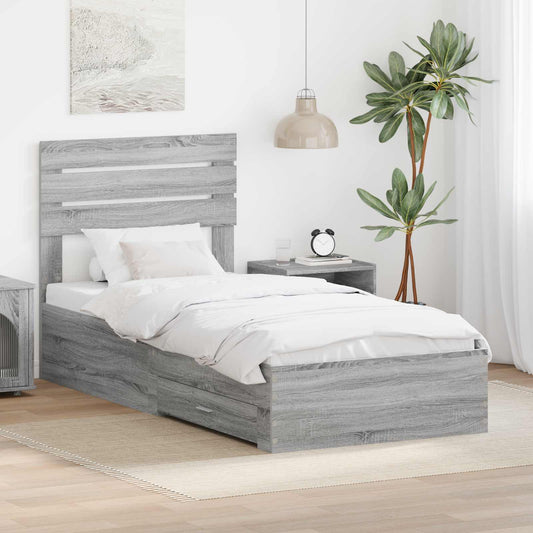 Bed Frame with Drawer Grey Sonoma 90 x 190 cm Engineered Wood