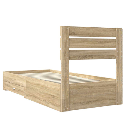 Bed Frame Sonoma Oak and Silver 75 x 190 cm Engineered Wood