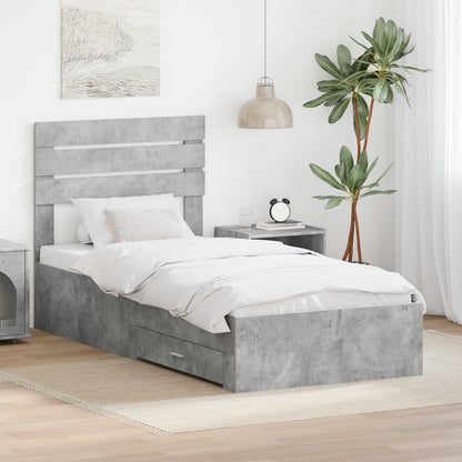 Bed Frame Concrete Grey and Silver 70 x 190 cm Engineered Wood