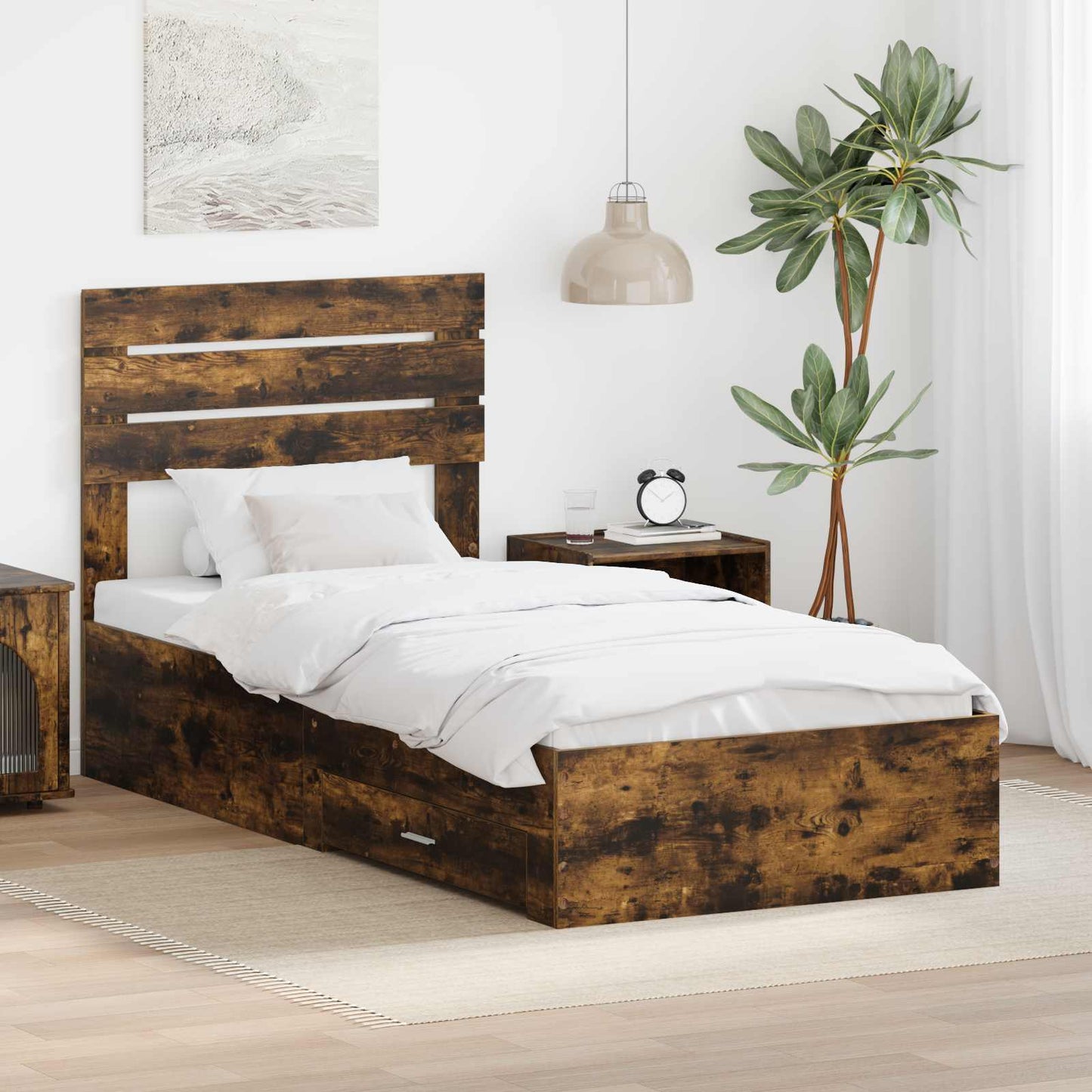 Bed Frame Smoked Oak and Silver 75 x 190 cm Engineered Wood