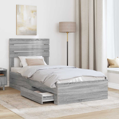 Bed Frame Grey Sonoma and Silver 75 x 190 cm Engineered Wood