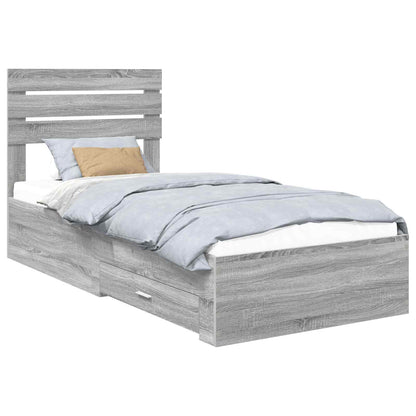Bed Frame Grey Sonoma and Silver 75 x 190 cm Engineered Wood
