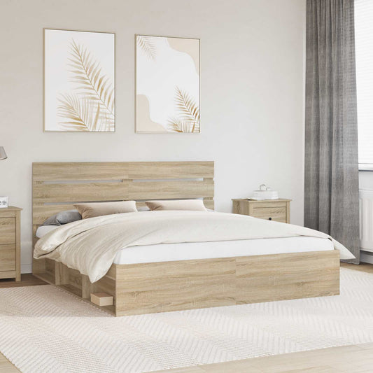 Bed Frame with Headboard Sonoma 200 x 200 cm Solid Pine Wood