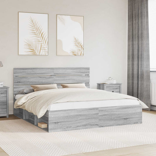 Bed Frame Grey Sonoma 200 x 200 cm Solid Pine Wood