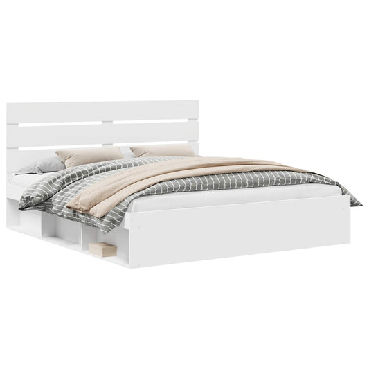 Bed Frame with Headboard White 180 x 200 cm Solid Pine Wood