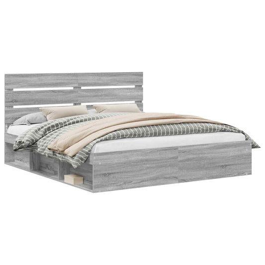 Bed Frame Grey Sonoma 180 x 200 cm Solid Pine Wood