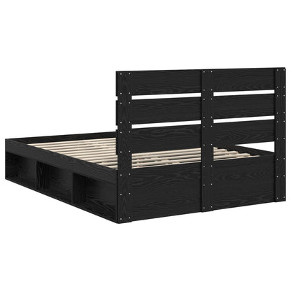 Bed Frame with Headboard Black 150 x 200 cm Solid Pine Wood