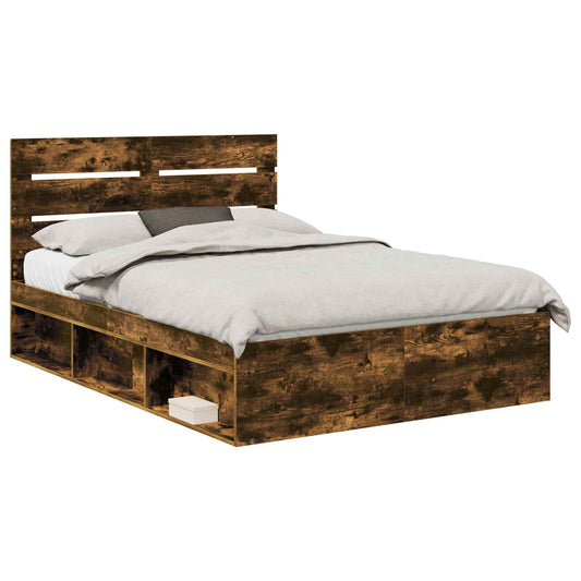 Bed Frame Smoked Oak 140 x 200 cm Solid Pine Wood