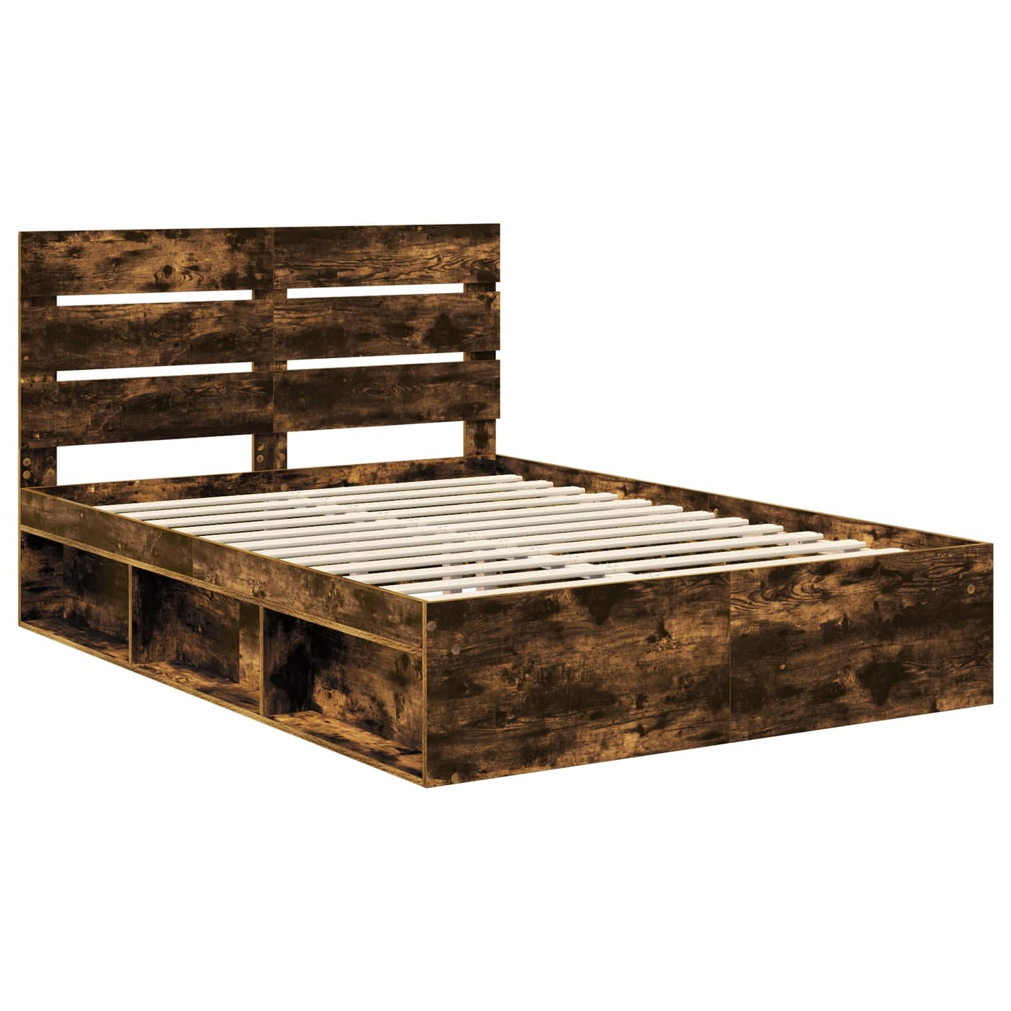 Bed Frame Smoked Oak 140 x 200 cm Solid Pine Wood