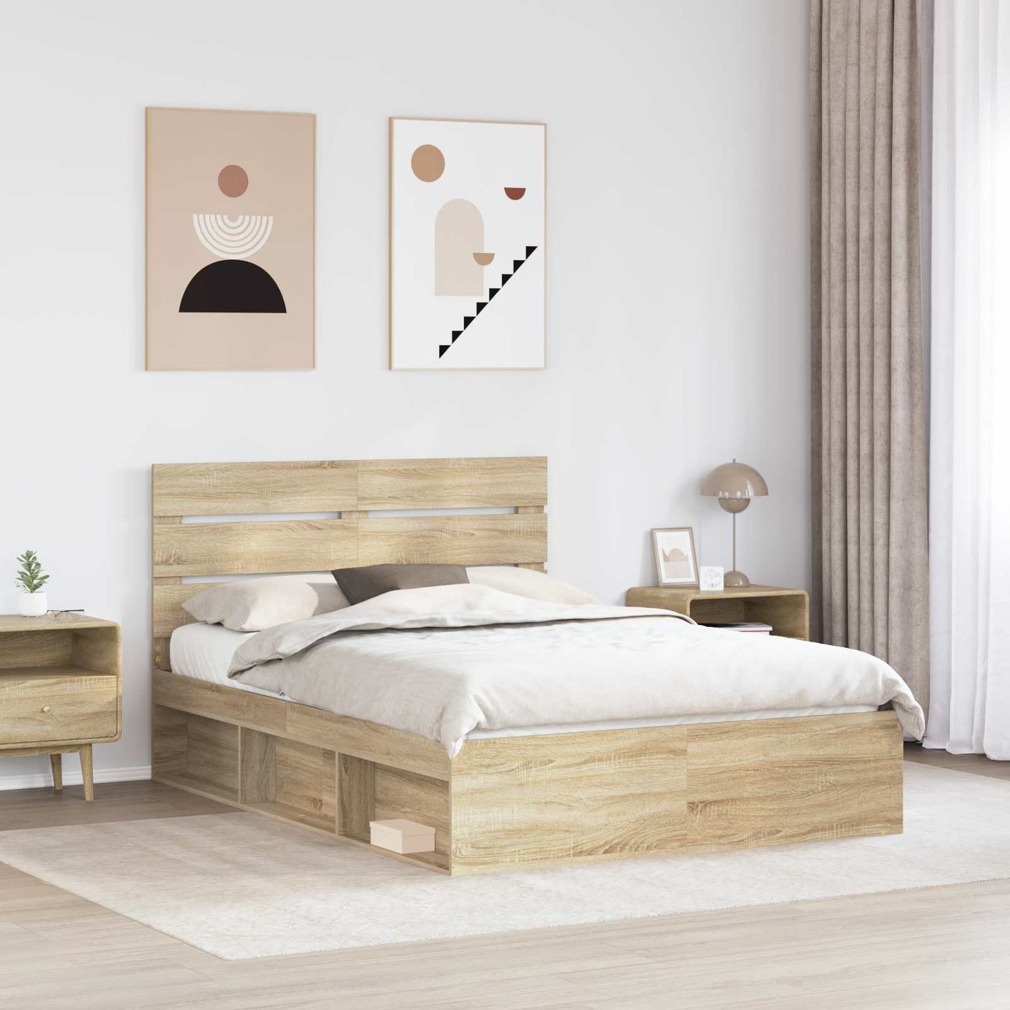 Bed Frame with Headboard Sonoma 140 x 190 cm Solid Pine Wood