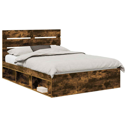 Bed Frame Smoked Oak 140 x 190 cm Solid Pine Wood