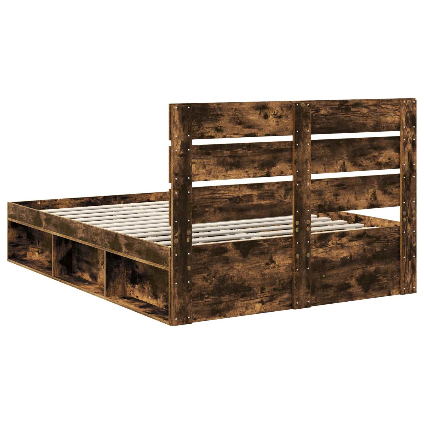 Bed Frame Smoked Oak 140 x 190 cm Solid Pine Wood