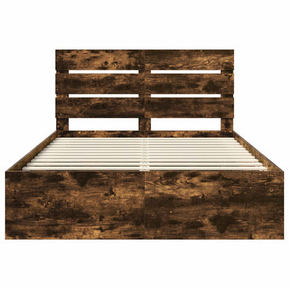 Bed Frame Smoked Oak 140 x 190 cm Solid Pine Wood