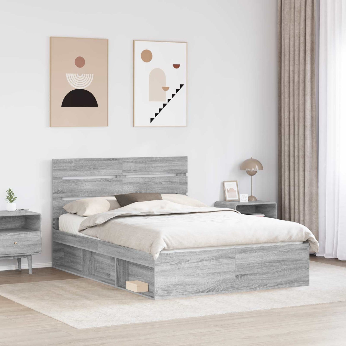 Bed Frame Grey Sonoma 140 x 190 cm Solid Pine Wood