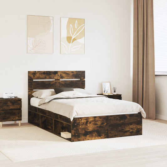 Bed Frame Smoked Oak 135 x 190 cm Solid Pine Wood