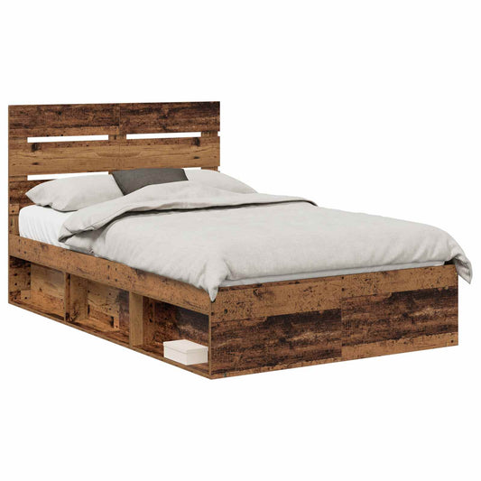 Bed Frame with Headboard Old Wood 135 x 190 cm Solid Pine Wood