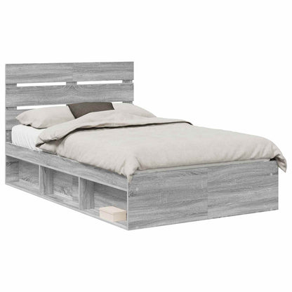 Bed Frame Grey Sonoma 120 x 200 cm Solid Pine Wood