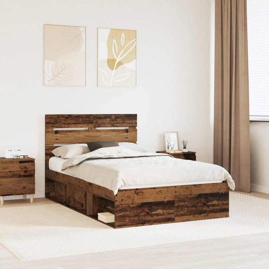 Bed Frame with Headboard Old Wood 120 x 190 cm Solid Pine Wood