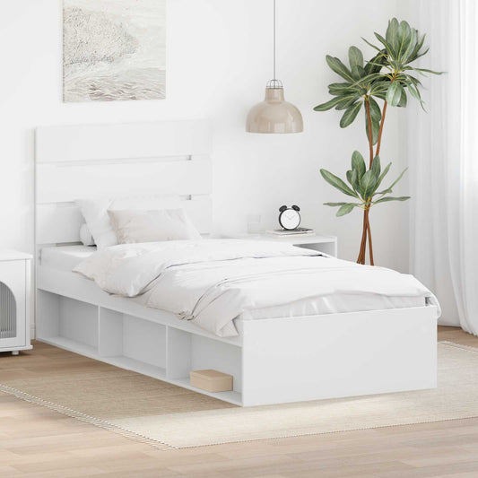 Bed Frame with Headboard White 100 x 200 cm Solid Pine Wood