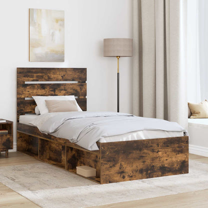 Bed Frame Smoked Oak 100 x 200 cm Solid Pine Wood