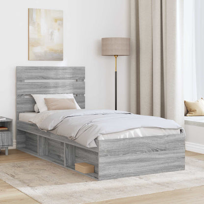 Bed Frame Grey Sonoma 100 x 200 cm Solid Pine Wood