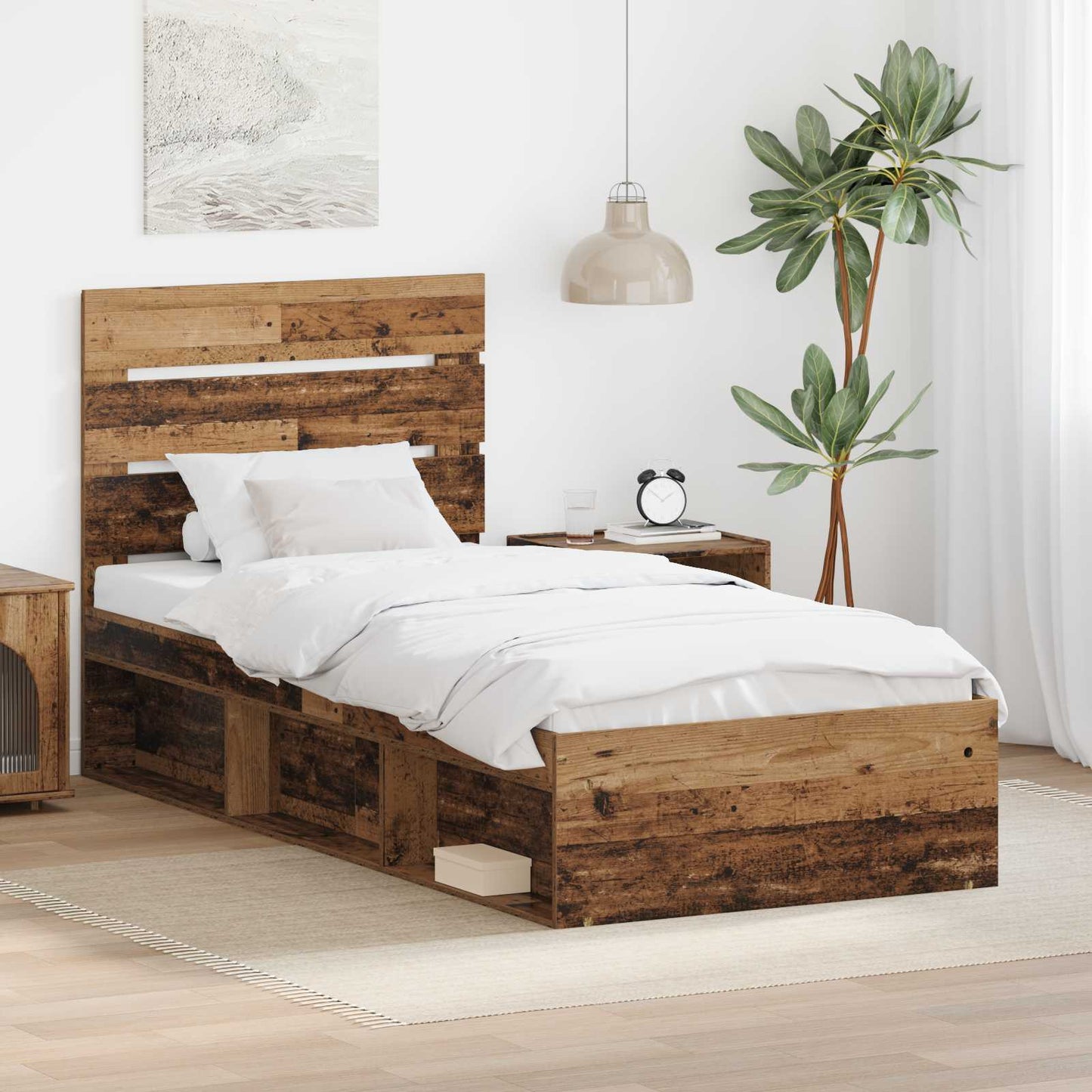 Bed Frame with Headboard Old Wood 100 x 200 cm Solid Pine Wood