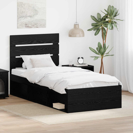 Bed Frame with Headboard Black 90 x 200 cm Solid Pine Wood