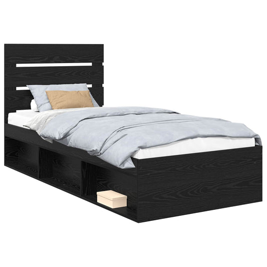 Bed Frame with Headboard Black 90 x 200 cm Solid Pine Wood